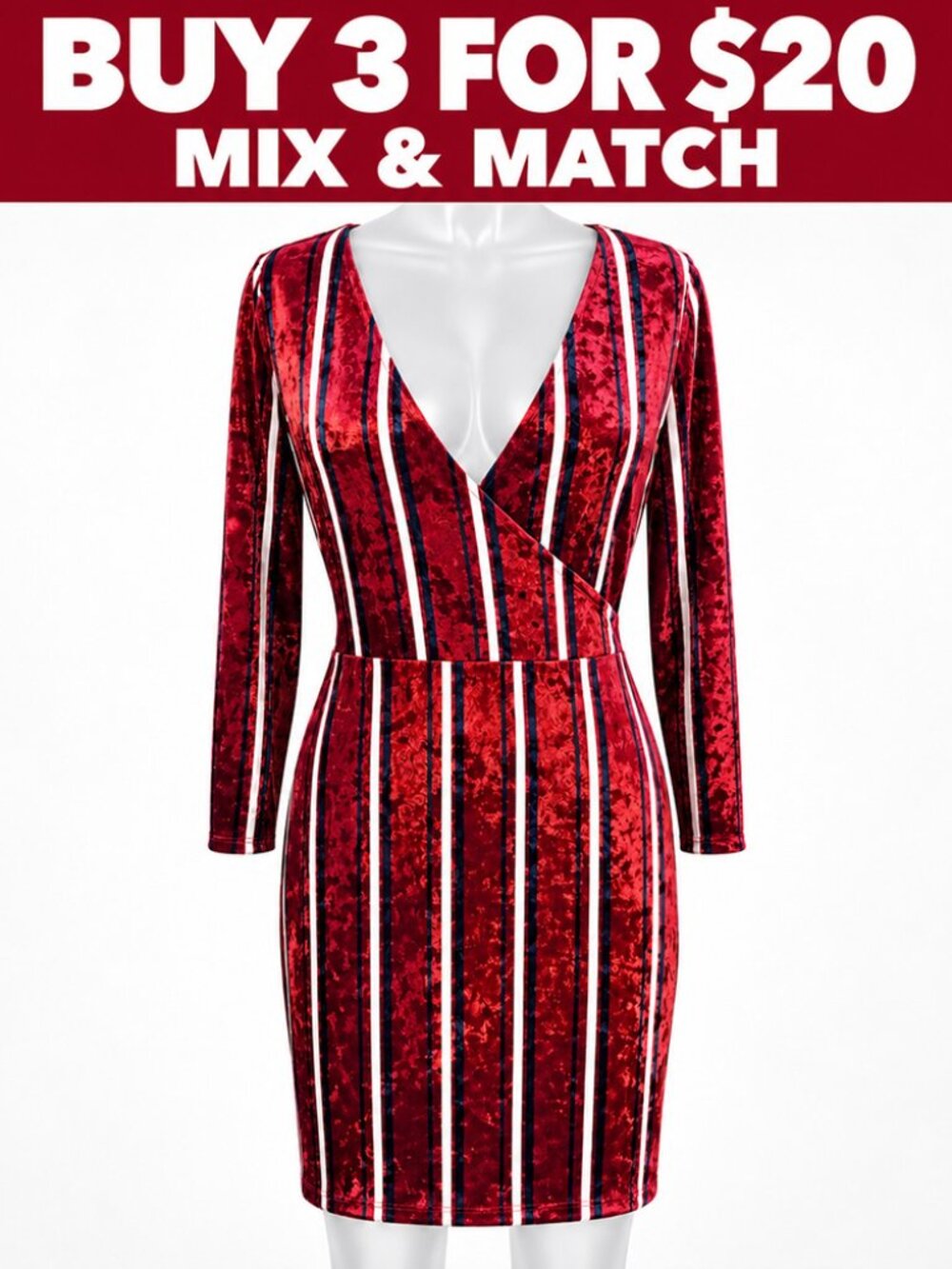 Forever 21 Cinnamon Striped Velvet Deep V Long Sleeve Dress L